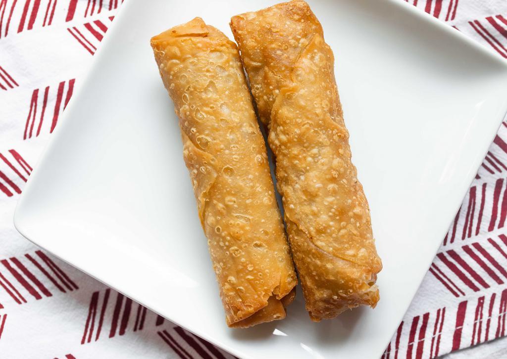 2 Chicken Egg Rolls · Cabbage, carrots, mushrooms, green onions and chicken in a crispy wonton wrapper.