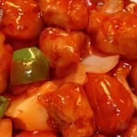 Sweet & Sour Chicken · Most popular. Lighted coated chicken breast covered with pineapple, bell peppers, onions in ...