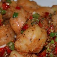 Salt Pepper Shrimp · Spicy. Crispy lightly coated shrimp quick folded with chopped onions and bell peppers. Serve...