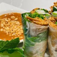 Bbq Spring Rolls · 2 pieces. Choices of charbroiled protein, vermicelli noodles and shredded lettuce wrapped in...