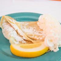 Classic Sweet Crepe · Vegetarian. butter, lemon, powdered sugar & whipped cream!