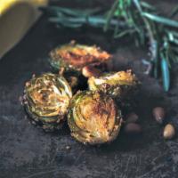 Roasted Brussels W/ Sweet Soy Sauce · roasted Brussels sprouts, sweet soy sauce, and fried garlic (vegan)