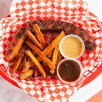 Sassy'S Sausage · Tender melts - in your mouth Texas style sausage. Grilled and sliced. Served with BBQ and Ma...