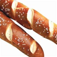 Pretzel Bread - 2 Sticks · Two pretzel bread sticks.