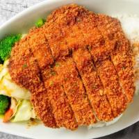 Chicken Katsu · Fried seasoned and breaded chicken breast, topped with our yummy 
