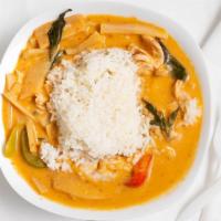 Red Curry · Red curry paste and coconut milk with bamboo shoot, bell pepper and fresh basil
