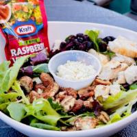 Chicken Cranberry · Mixed greens, chicken, cranberries, candied walnuts, blue cheese crumbles
