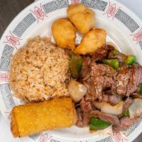 No 11 · pepper steak, sweet&sour chicken, egg roll, and rice