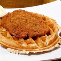 Seitan Chicken ＆ Waffles · Seitan chik’n and Belgium waffle served with syrup and butter