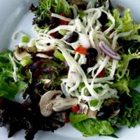 House Salad Large · mixed greens, green peppers, onions, mushrooms, black olives, tomatoes, mozzarella, & choice...
