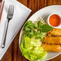 Thai Spring Rolls · 3 pieces. Crunchy spring rolls filled vegetables. Lettuce, basil, cilantro, bean sprouts, an...