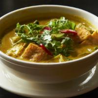 Sayur Lodeh · Javanese vegetarian curry with tofu , eggplant, peppers, green beans, cabbage and okra.
(spi...