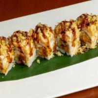 The Pacific Nw Roll (8) · Dungeness crab, spicy albacore, cucumber, topped with albacore, creamy - spicy pesto, tempur...
