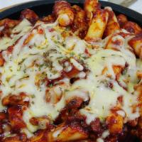 Fire Chicken Cheese With Rice 치즈불닭 · Spicy barbecued chicken with melted mozzarella cheese