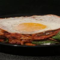 Spicy Pork Belly Bowl 삼겹살 덮밥 · stir-fried spicy pork belly with vegetables  in over rice