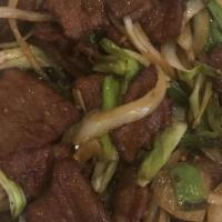 Mongolian Beef · Extra beef stirs fried with green and yellow onion in a spicy hoisin sauce. Spicy. Most popu...