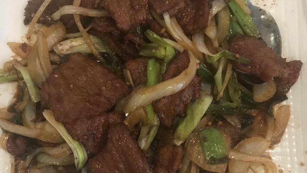 Mongolian Beef · Extra beef stirs fried with green and yellow onion in a spicy hoisin sauce. Spicy. Most popular dishes.