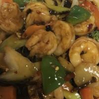 Shrimp With Garlic Sauce · Stir fried shrimp with broccoli, celery, and bell peppers in a garlic sauce. Taste spicy, li...
