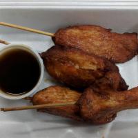Chicken Sticks · 4 pieces. Four skewered marinated chicken breasts served with our tangy sauce.