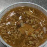 Hot & Sour Soup (8 Oz) · Made with pork and bamboo shoots. Rich and sour.
