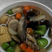 Mixed Chinese Vegetables Soup · Mushrooms, peas, carrots, water chestnuts, and baby corn.