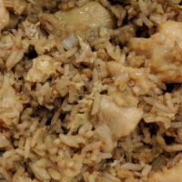 Chicken Fried Rice · Yellow onions and chicken.