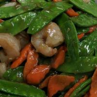 Shrimp With Snow Peas · Served with steamed rice.