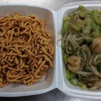Shrimp Chow Mein · ​American style. Thick fried noodles.