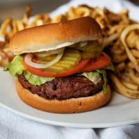 Vegan Burger · Vegan friendly Quarter pound Beyond Burger with a little kick of hot sauce on a warm fresh b...