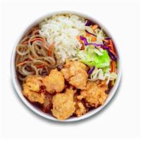 Gf Ugly Pop Bop · Korean style fried chicken served with rice, cabbage mix, and noodle.