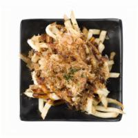 Japanese Style Fries · Fried topped with Japanese mayo, savory sauce & fish flakes