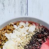 Strawberry Banana Protein Bowl  · Strawberries, banana, pea protein, oat milk, dates, maca, vanilla w/ house-made granolas, ra...