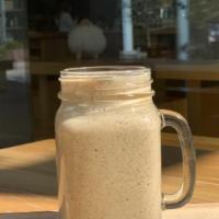 Almond Hemp Protein · almond milk, banana, dates, PB2 peanut butter powder, raw hemp protein powder, flax seeds, c...