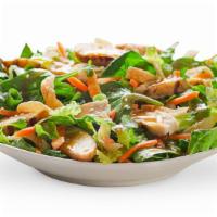 Thai Chicken · Grilled chicken, a romaine spinach blend, wontons, sesame seeds, carrots, cilantro, scallion...