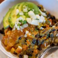 Jamaican Rice Bowl · Coconut curry, squash, cabbage, red bell pepper, carrot, celery, onion, black beans, avocado...