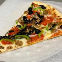 Supreme Pizza Slice · Sausage, pepperoni, onions, green peppers, mushrooms & olives.