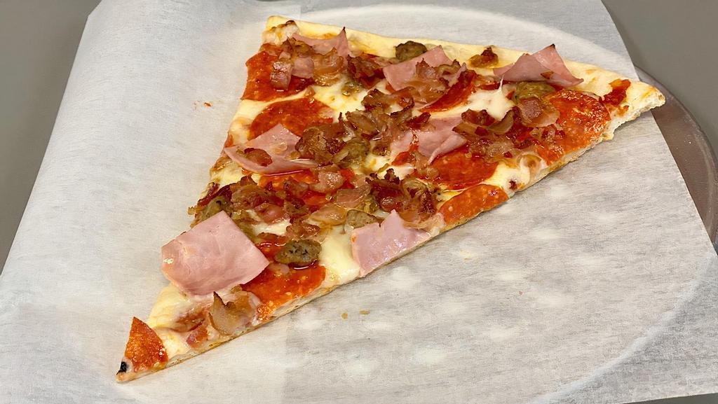 Meatlovers Pizza Slice · Pepperoni, Ham, Sausage, and Bacon.