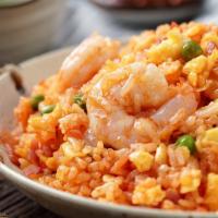 Shrimp Fried Rice · Stir-fried shrimp with onions, peas and rice.