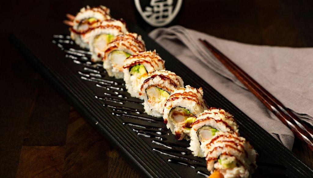 Crunch Roll · In: crab meat avocado shrimp tempura out: crunch unagi sauce