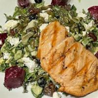 Grilled Salmon & Kale Salad · Roasted Beets, Apples, Dates, Fennel, Goat Cheese, Pepitas, Avocado, Blueberry, Dijon-Maple ...