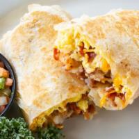 The Breakfast Burrito · Tortilla filled with your choice of meat with cheese and eggs