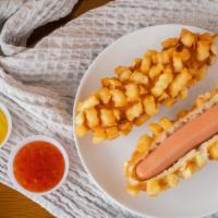 Seoul Potato Hot Dog · Original sausage covered with potatoes.