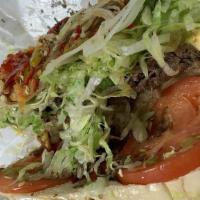 Steak Hoagie · Seasoned steak with melted American cheese, tomato, lettuce, onions, sweet cherry peppers, o...