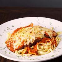 Chicken Parmigiana Pasta · Fettuccine noodles, breaded chicken, mozzarella and marinara sauce