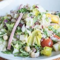 Chopped Salad · romaine, radicchio, salami, provolone, olives, red onion, chickpea, pepperoncini, tomato, or...