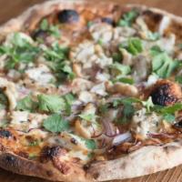 The 1985 Pizza · BBQ Chicken Pizza with spicy bbq sauce, pulled chicken, red onion, cilantro