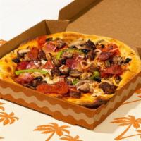 Meat Lovers Pizza · Pepperoni, ham, sausage, mushrooms, onions, and peppers with tomato sauce and fresh mozzarel...