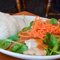 Rama  · Seasoned spinach topped with your choice of seared meat, seafood, or tofu and mild peanut ch...