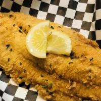 Catfish · One 8 to 10oz filet battered, seasoned, and fried to a golden brown.