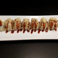 Crunch Roll W/Miso · CRAB & SHRIMP TEMPURA TOPPED WITH CRUNCH & OUR HOUSE MADE UNAGI SAUCE & HOUSE MADE CREAM SAUCE
